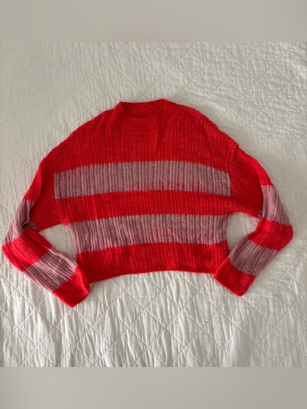 Urban Renewal Red and Pink Striped Crewneck Sweater